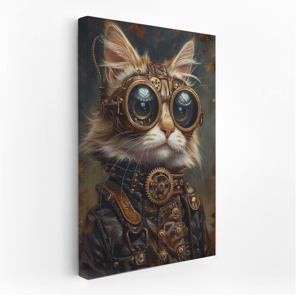 Steampunk Cat in Mechanical Suit and Glasses