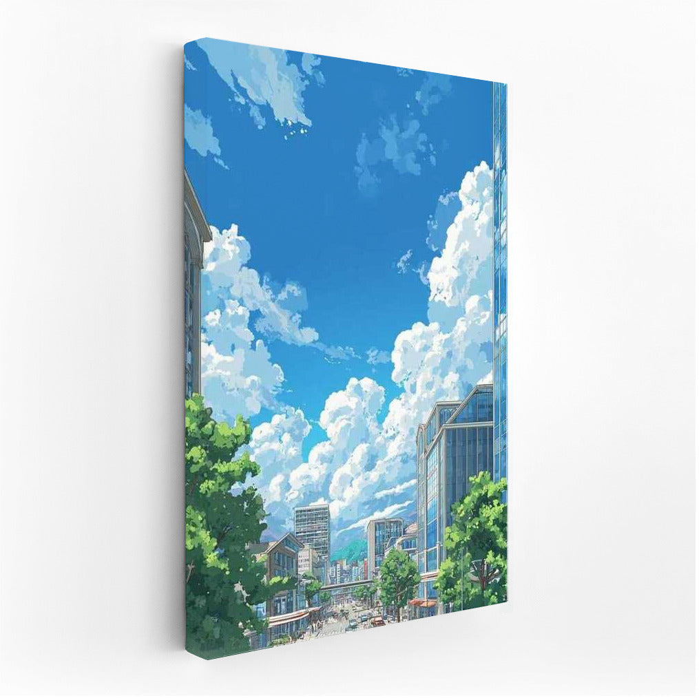 Harmony of Architecture: Busy Street and Flowing Clouds