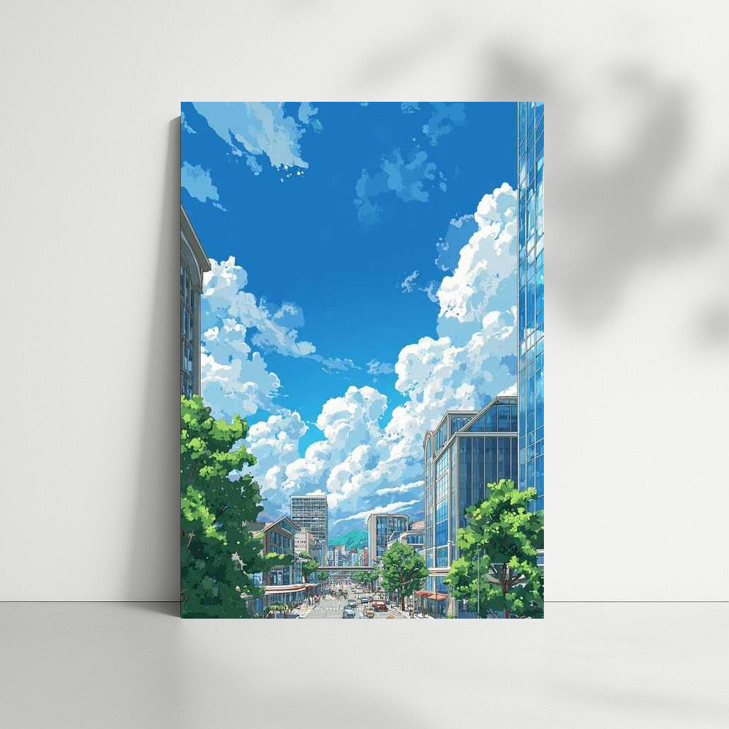 Harmony of Architecture: Busy Street and Flowing Clouds