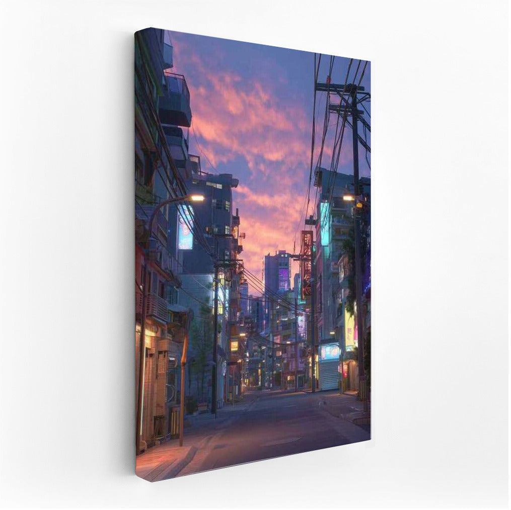 Neon Evening: Architecture and Streets of the Metropolis