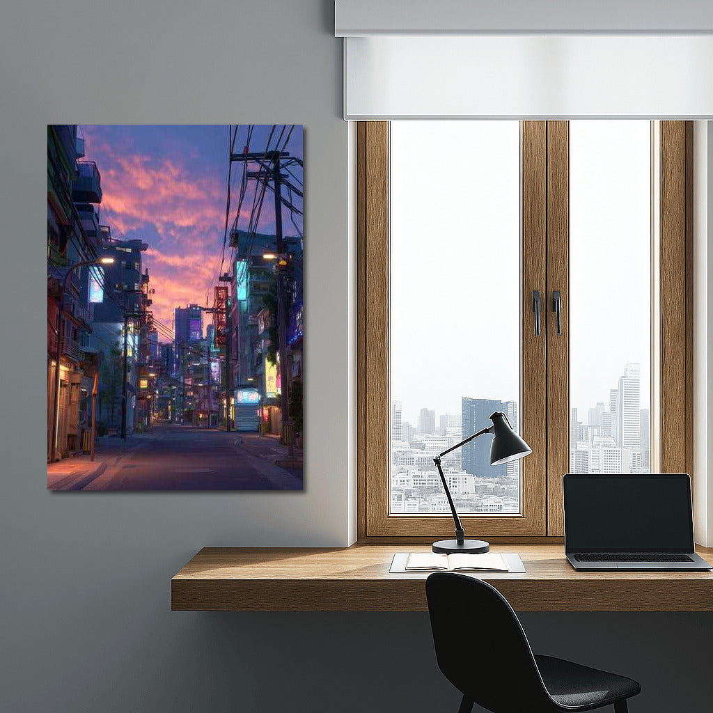 Neon Evening: Architecture and Streets of the Metropolis