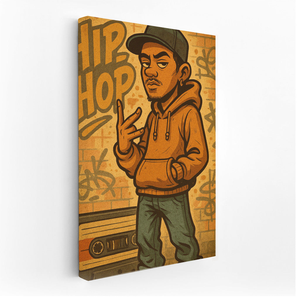 Hip Hop Vibes: Character in Hoodie on Graffiti Background