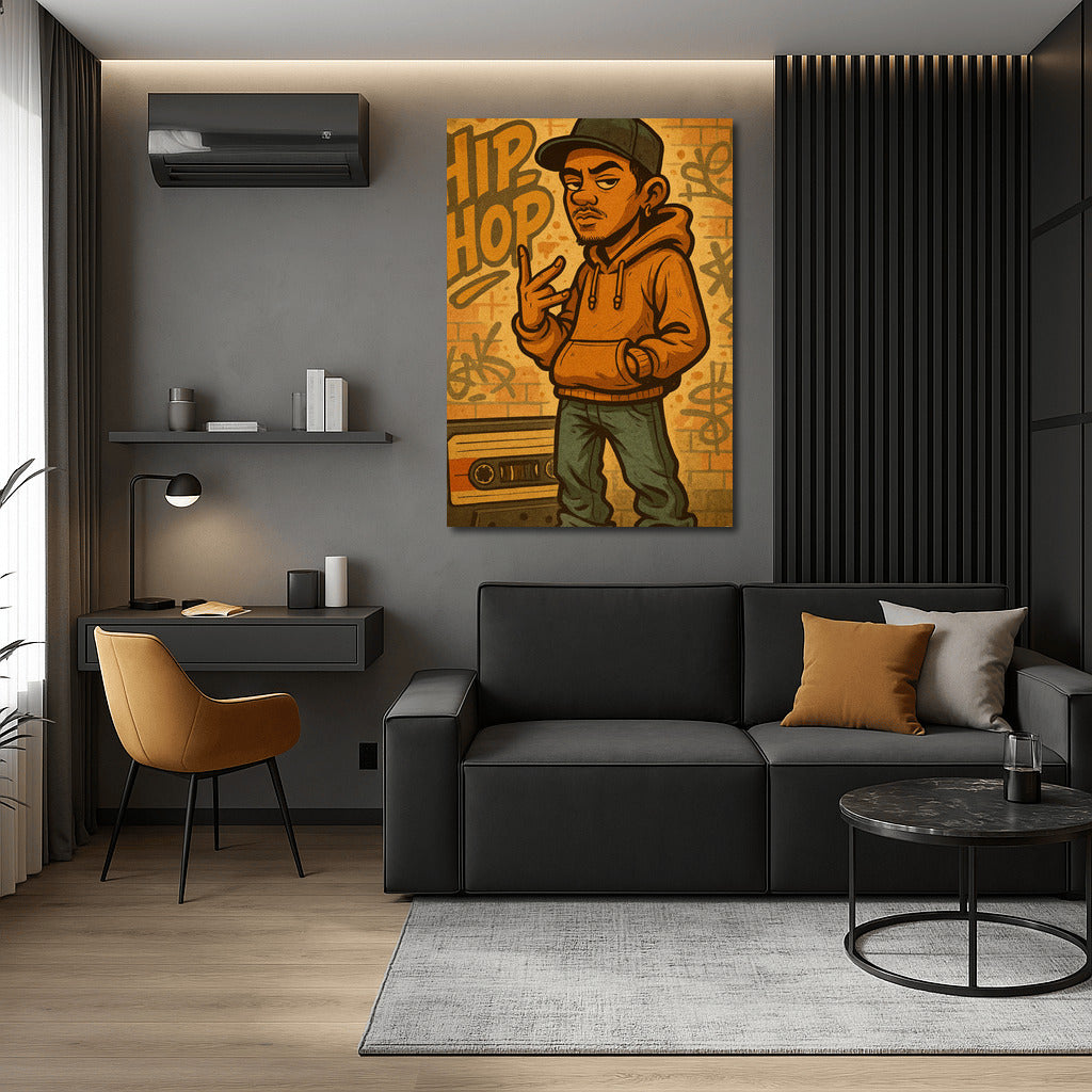 Hip Hop Vibes: Character in Hoodie on Graffiti Background