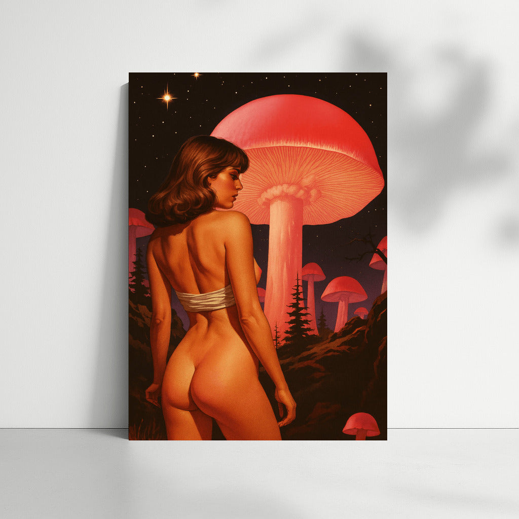 Giant Mushrooms Under the Starry Sky: Trippy Fantasy World