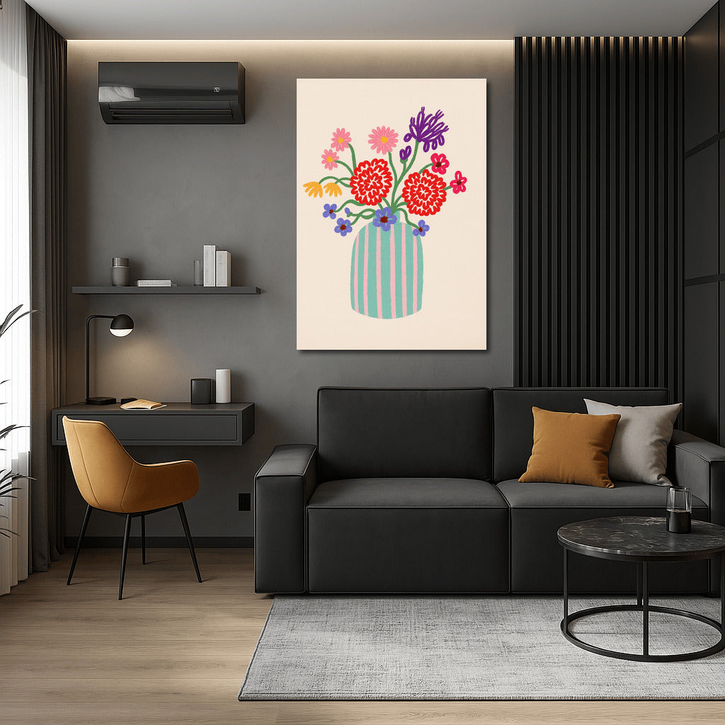 Flowers in a Striped Vase: Bright Minimalism for Freshness and Harmony