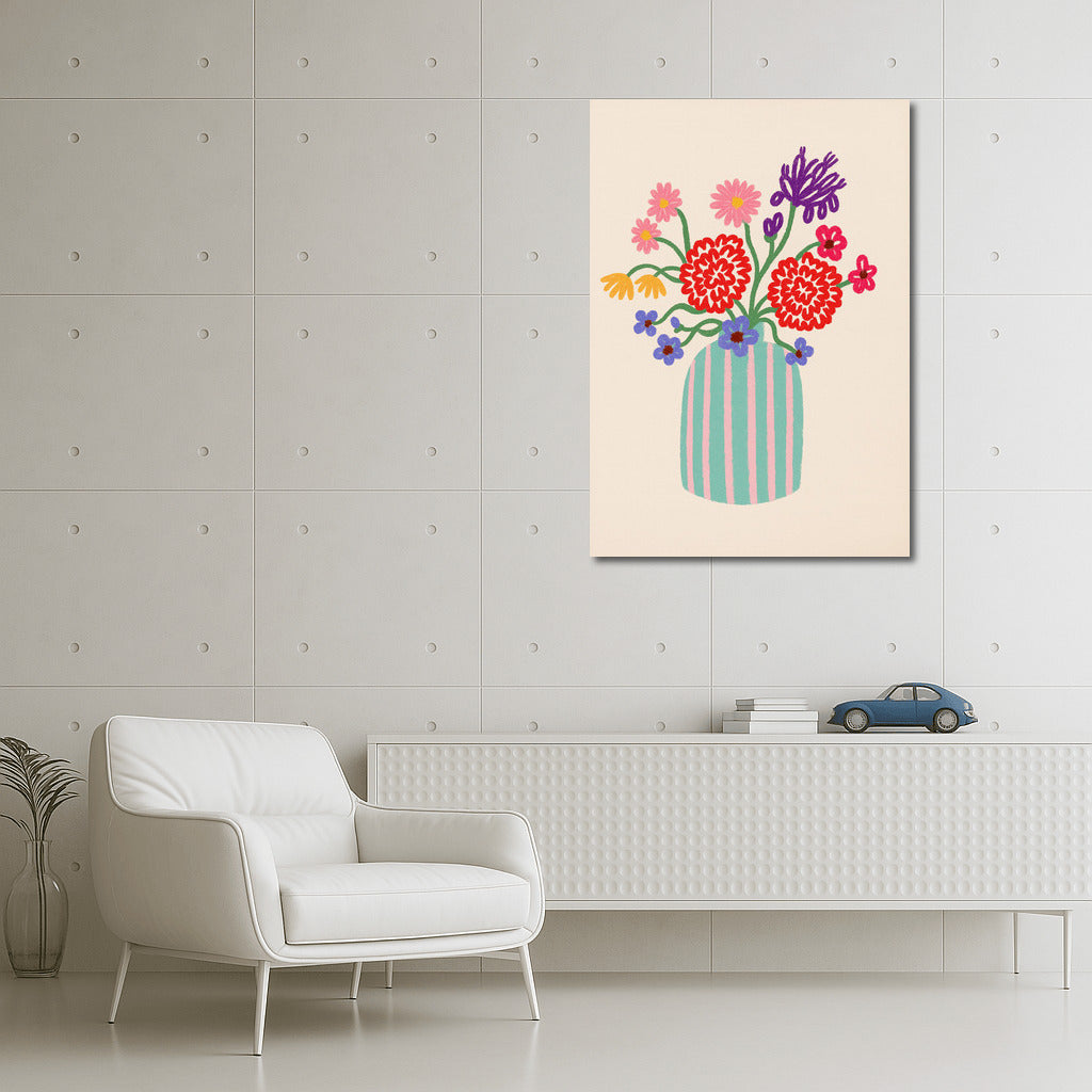 Flowers in a Striped Vase: Bright Minimalism for Freshness and Harmony