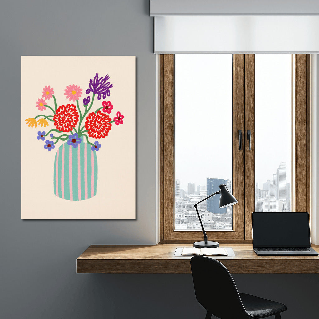 Flowers in a Striped Vase: Bright Minimalism for Freshness and Harmony