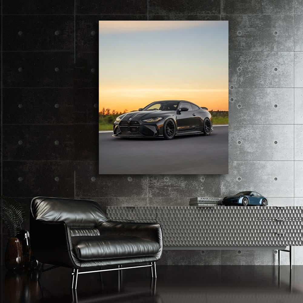 Sunset Silhouette: Black BMW M4 - Power Meets Elegance
