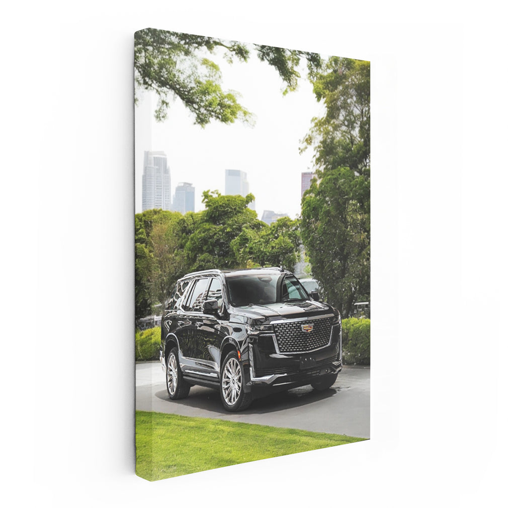 Cadillac Escalade with Urban Skyline - Luxury in Motion
