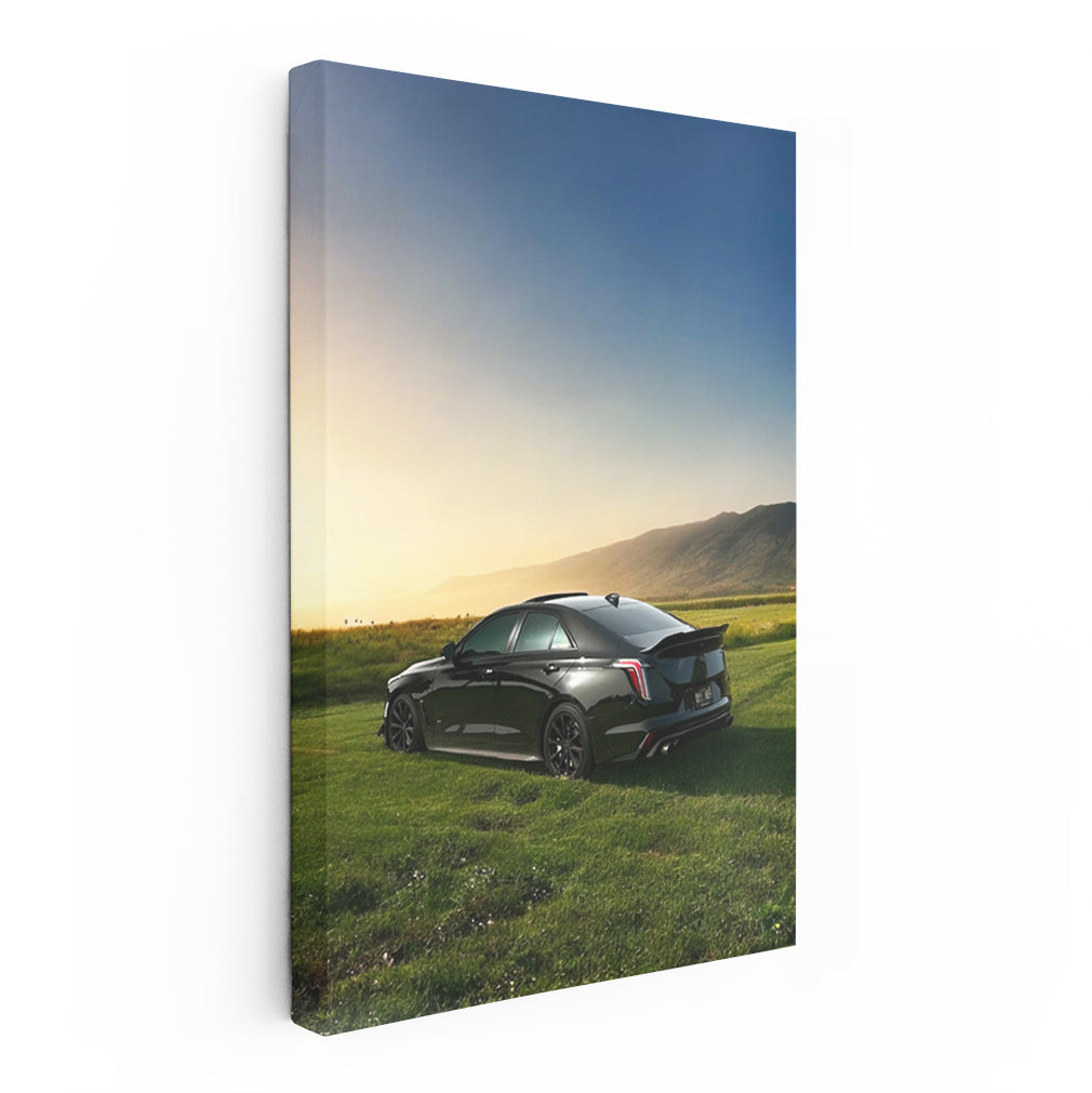 Sleek Black Cadillac in Field - Timeless Elegance