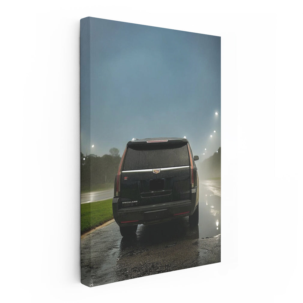 Black Cadillac in Rain - Luxury in Motion