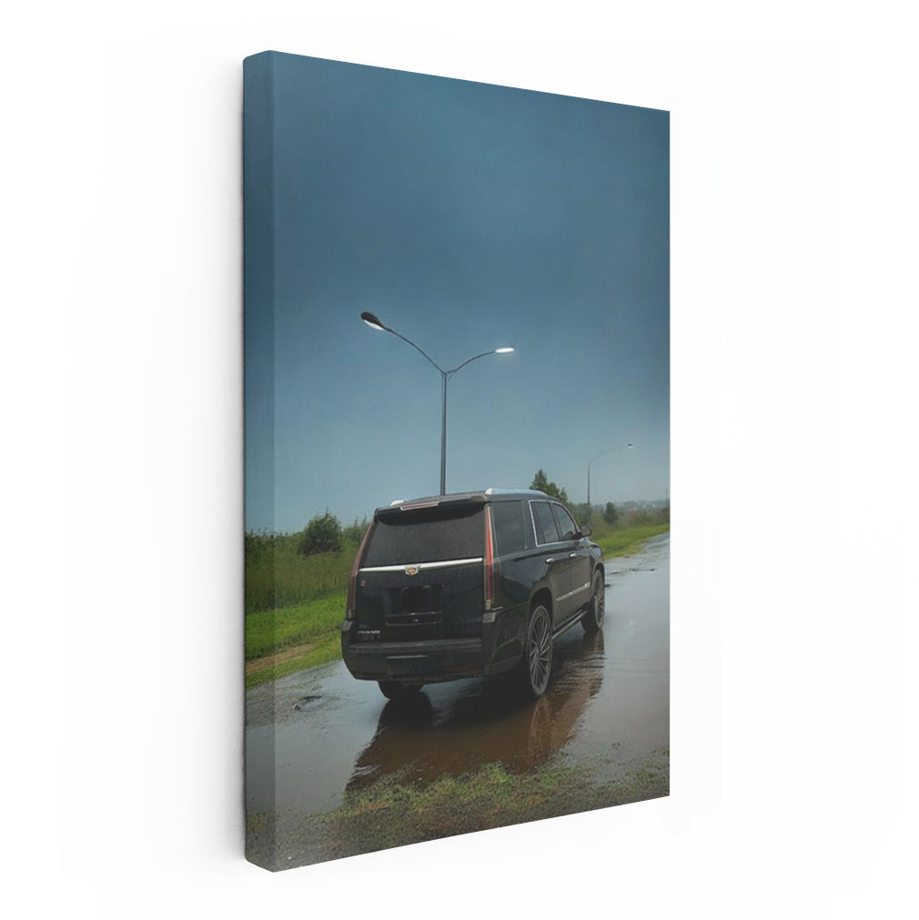 Black Cadillac in Rain - Sleek and Powerful Ride