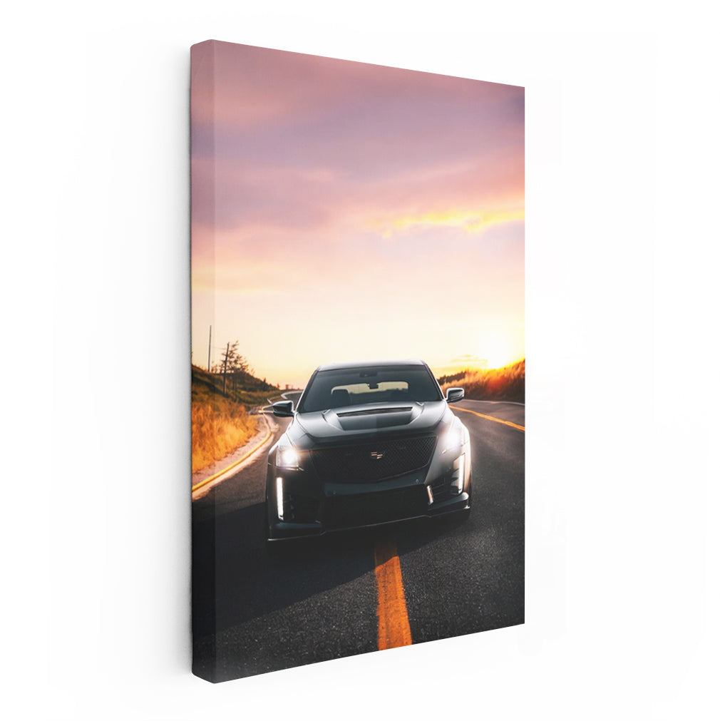 Black Cadillac at Sunset - Elegance on Move