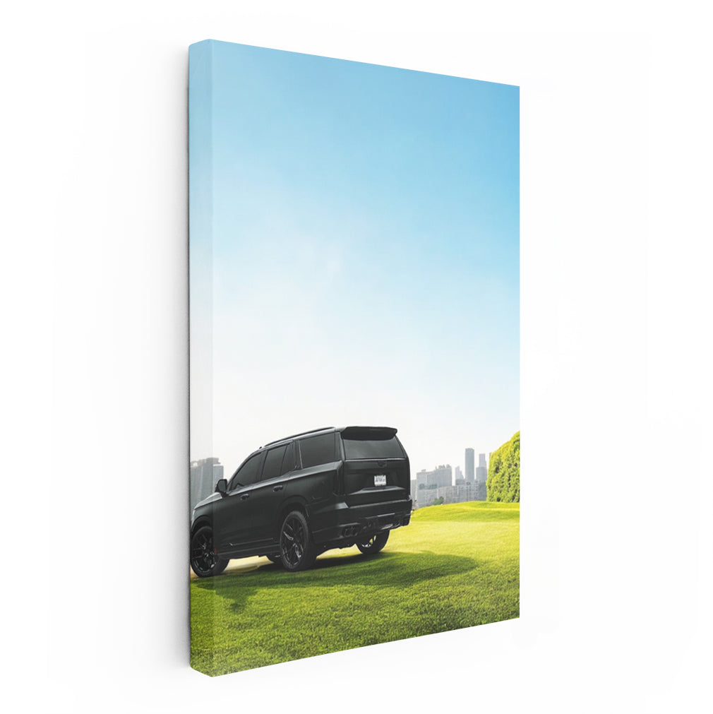 Black Cadillac with Urban Backdrop - Elegance in Motion