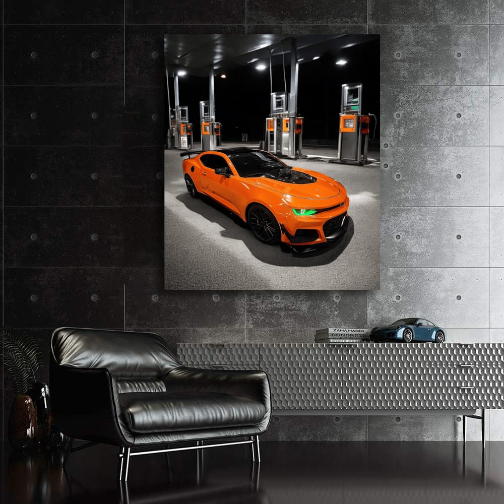 Orange Chevrolet Camaro Refueling - Sleek and Powerful Ride