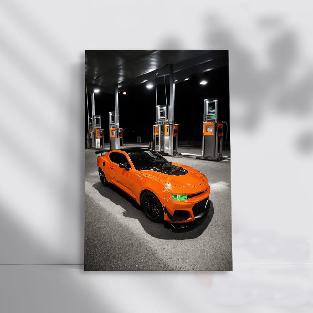 Orange Chevrolet Camaro Refueling - Sleek and Powerful Ride