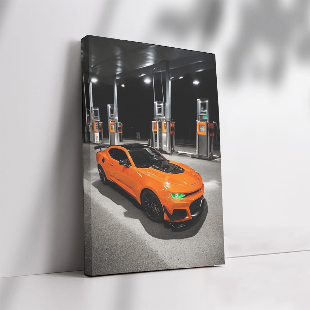 Orange Chevrolet Camaro Refueling - Sleek and Powerful Ride