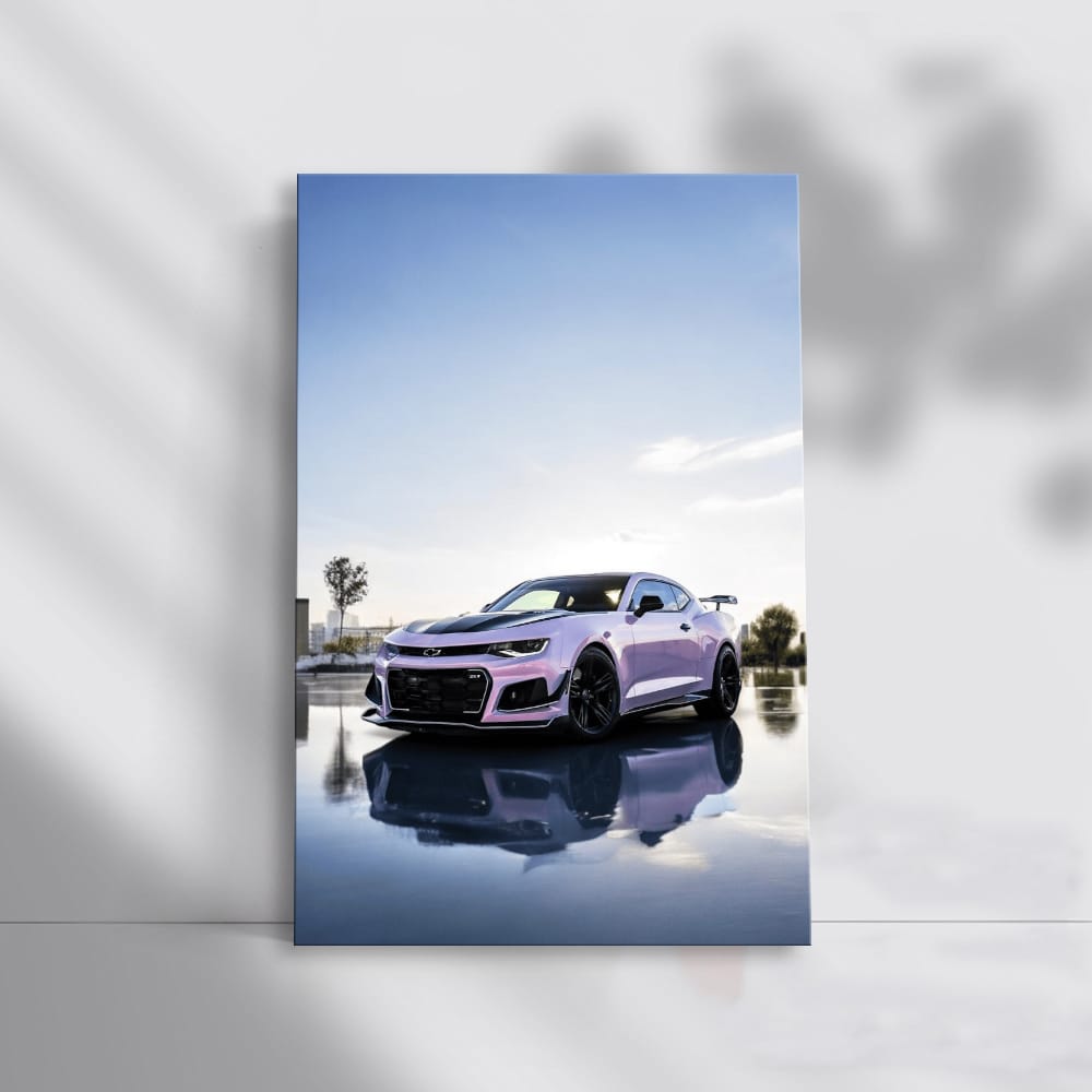 Pink Chevrolet Camaro with Cityscape - Bold Urban Icon