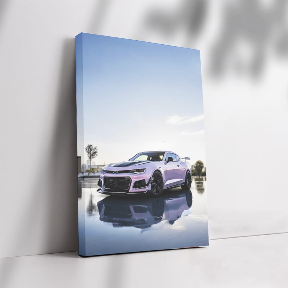 Pink Chevrolet Camaro with Cityscape - Bold Urban Icon