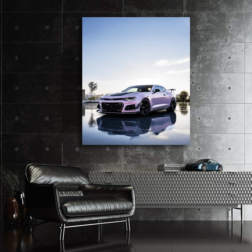 Pink Chevrolet Camaro with Cityscape - Bold Urban Icon