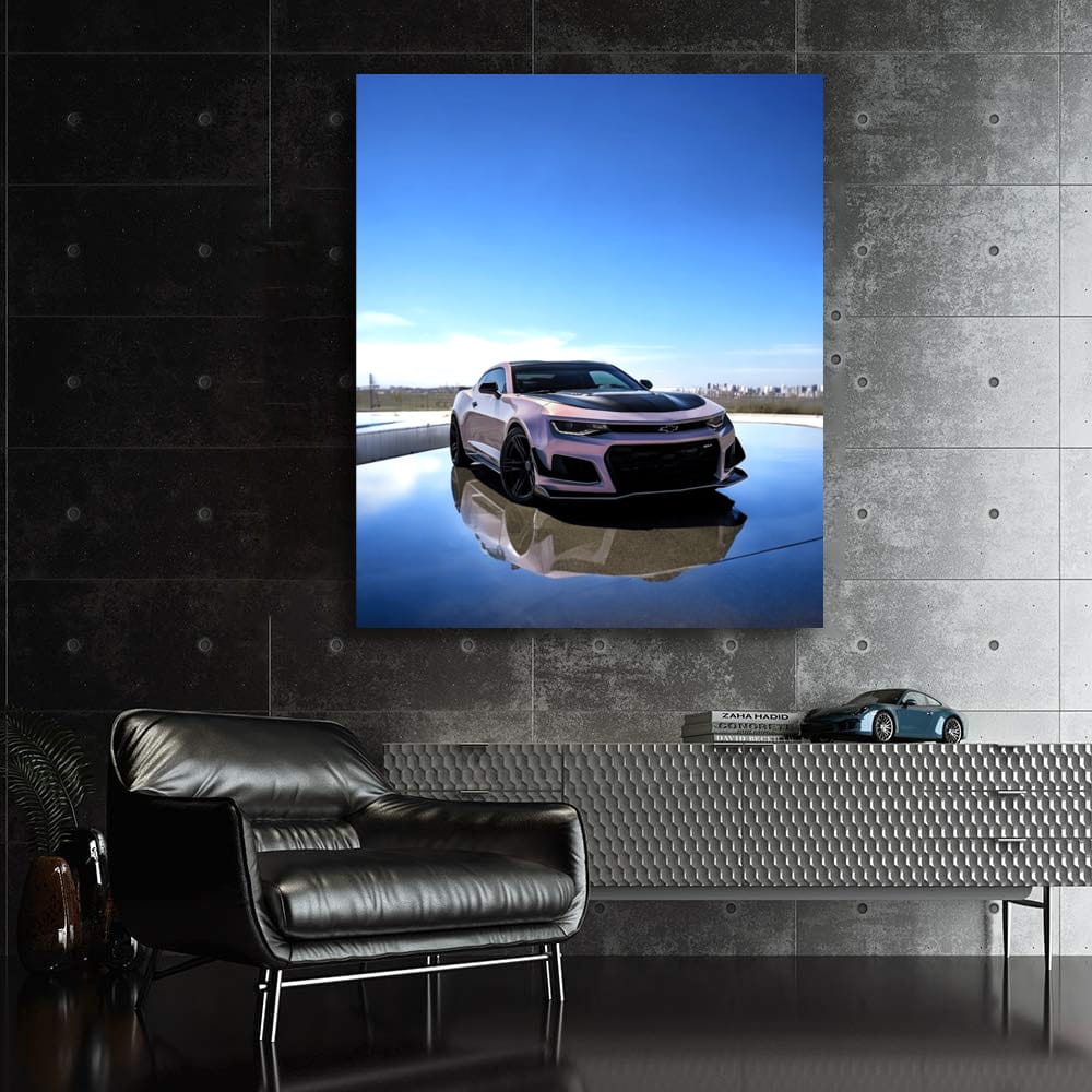 Pink Chevrolet Camaro with Cityscape Backdrop - Bold Style