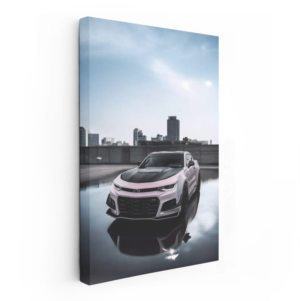 Pink Chevrolet Camaro with Cityscape Backdrop - Bold Elegance