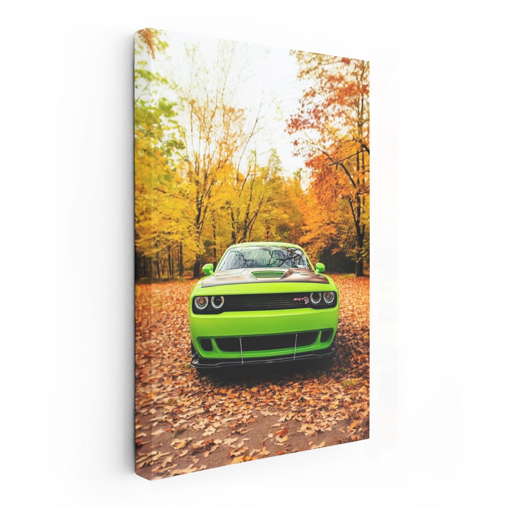 Golden Dodge Challenger in Autumn - Power and Elegance