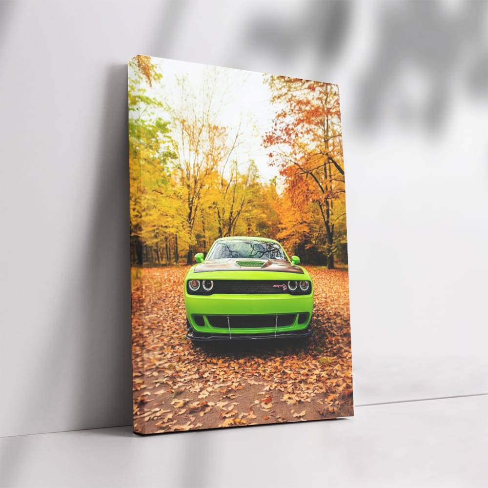 Golden Dodge Challenger in Autumn - Power and Elegance