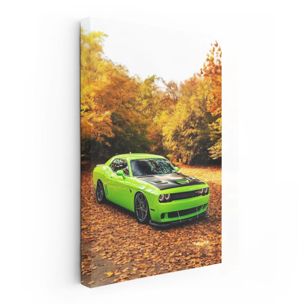 Golden Dodge Challenger in Autumn - Power and Elegance