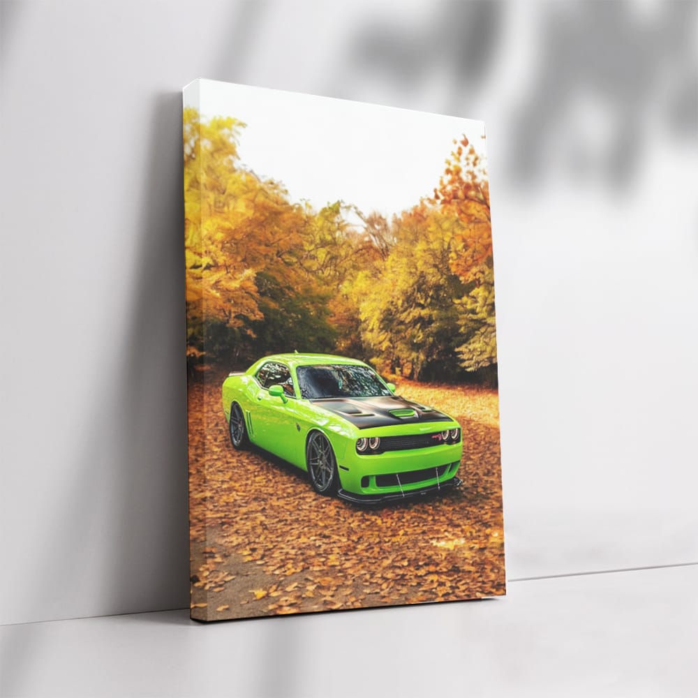 Golden Dodge Challenger in Autumn - Power and Elegance