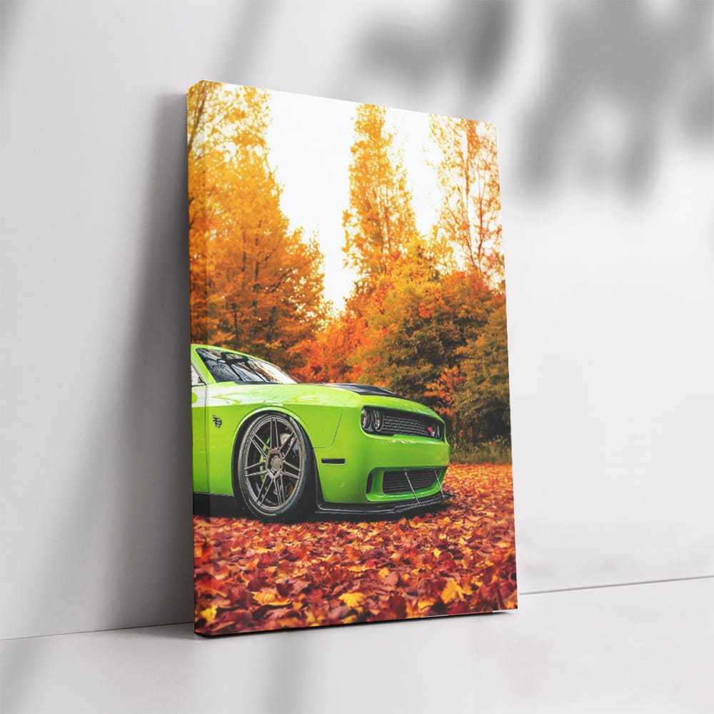 Golden Dodge Challenger in Autumn - Pure American Muscle