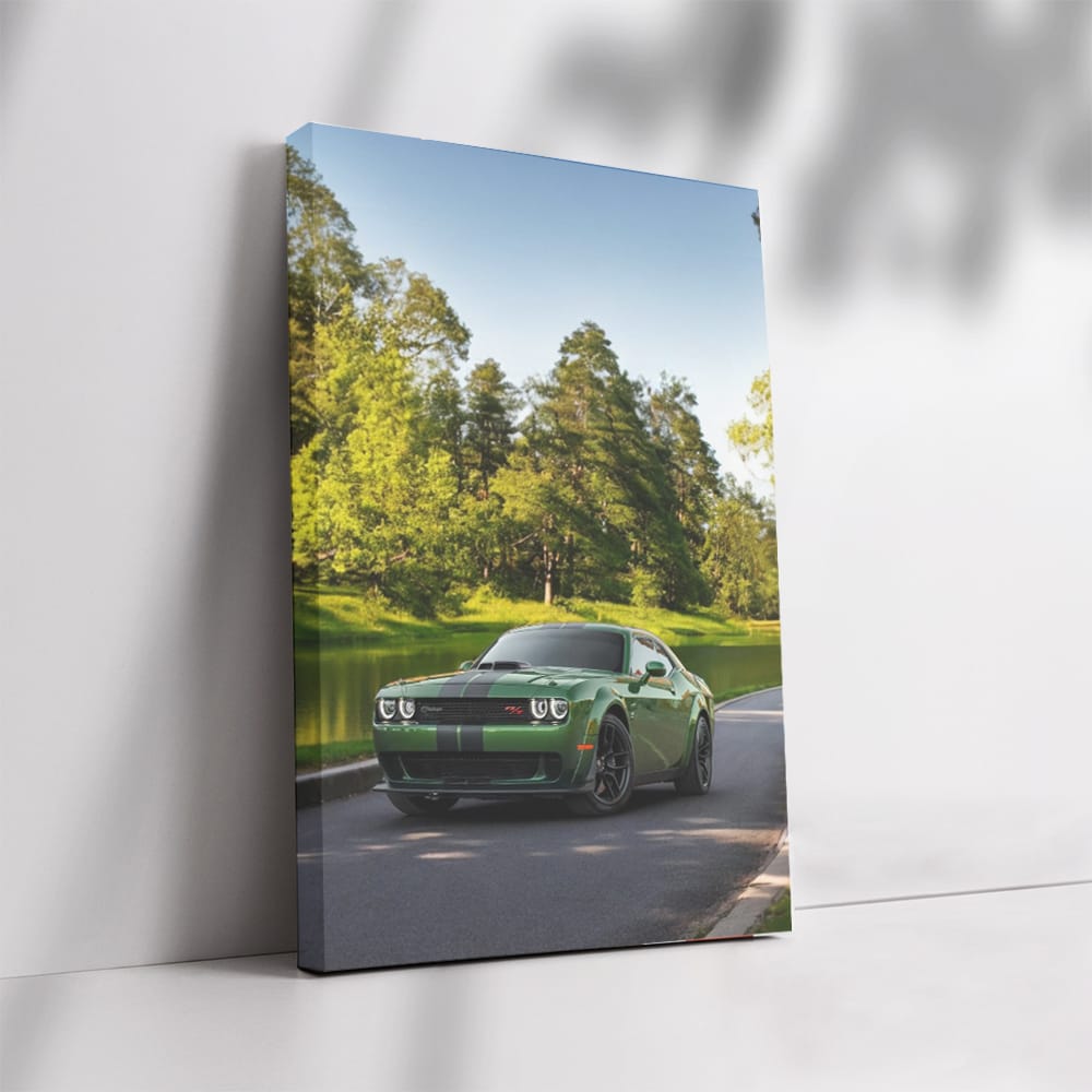 Green Dodge Challenger Parked - Bold American Muscle