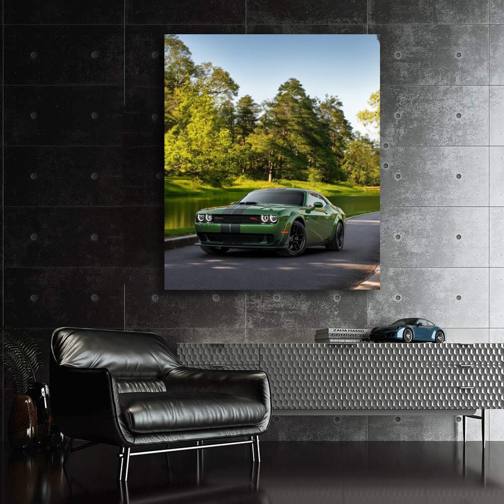 Green Dodge Challenger Parked - Bold American Muscle