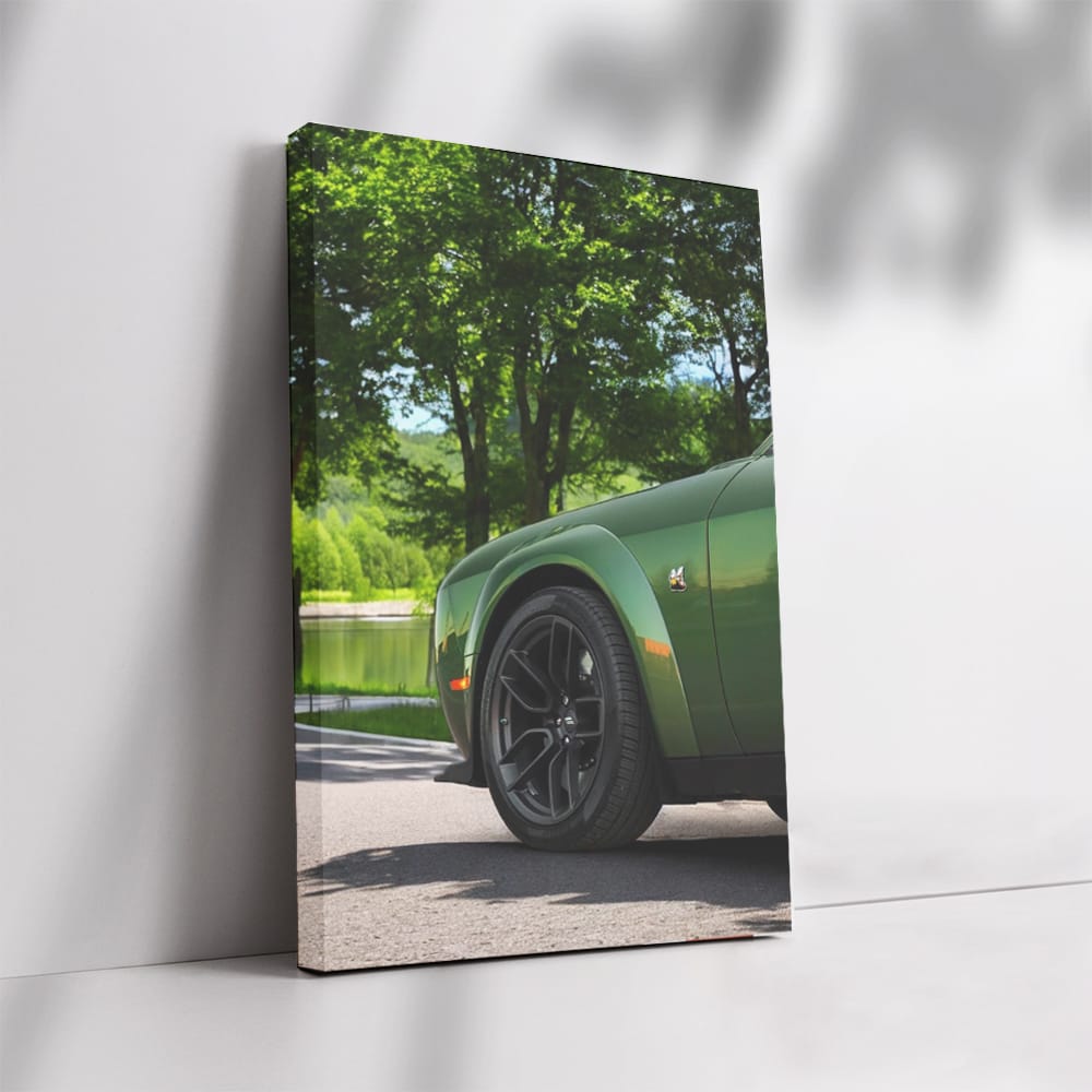 Green Dodge Challenger in Park - Bold Power on Wheels