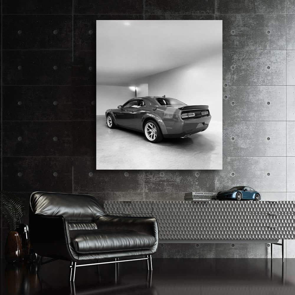 Grey Dodge Challenger Parked - Bold and Powerful Ride