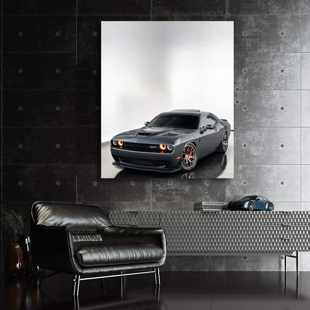 Grey Dodge Challenger in Parking - Power and Precision