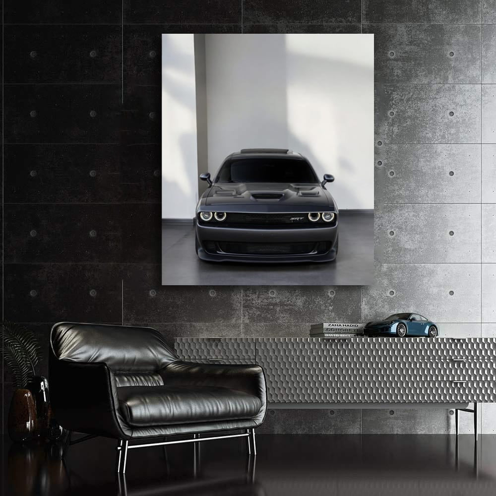 Grey Dodge Challenger in Parking - Bold and Powerful