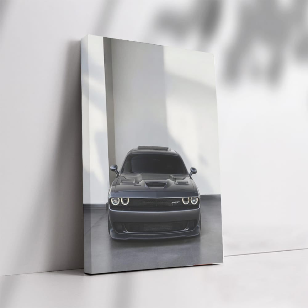 Grey Dodge Challenger in Parking - Bold and Powerful