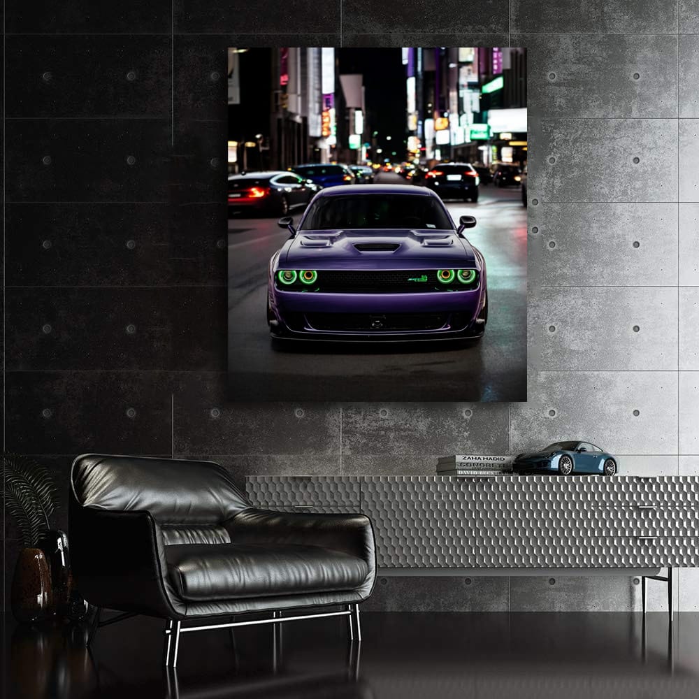 Dodge Challenger Roaring Through Night City - Power Unleashed