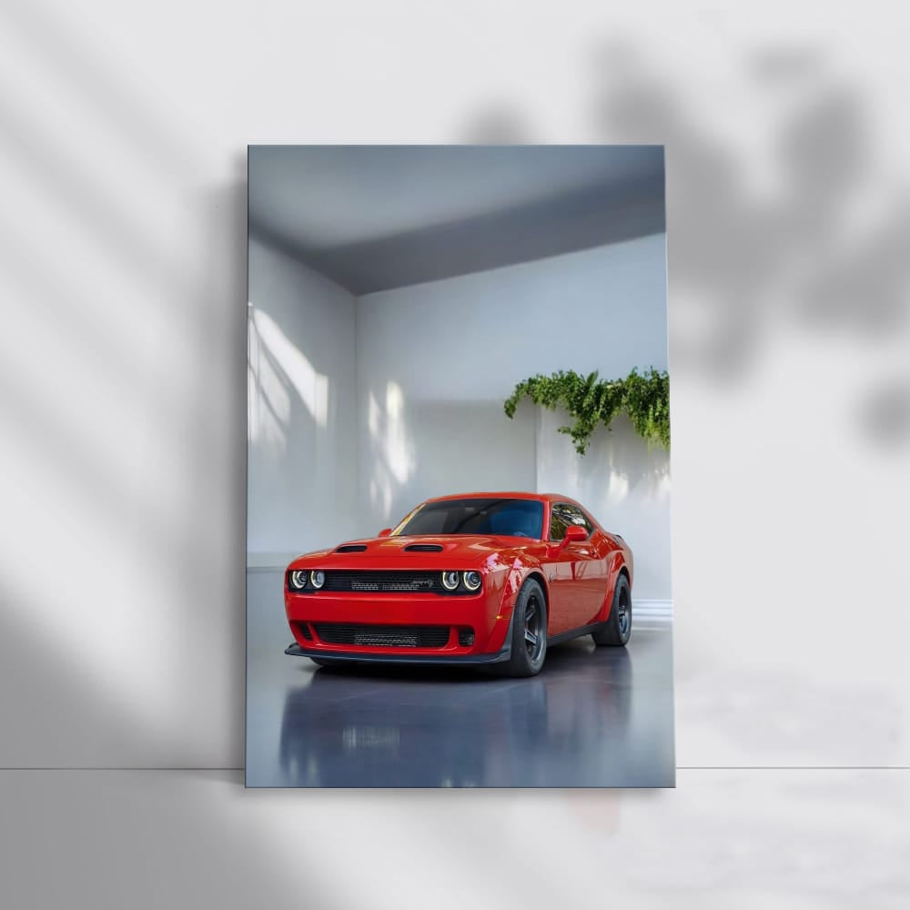 Red Dodge Challenger in Parking - Icon of Power and Style