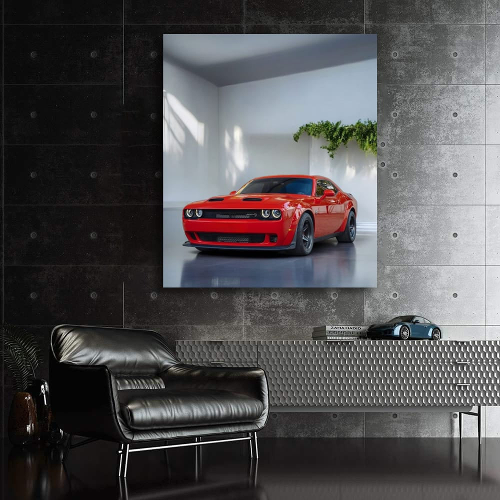 Red Dodge Challenger in Parking - Icon of Power and Style