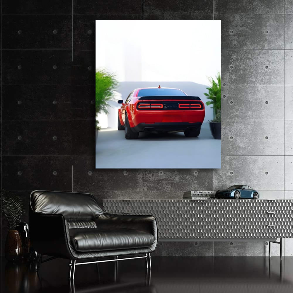 Red Dodge Challenger in Parking - Power and Style