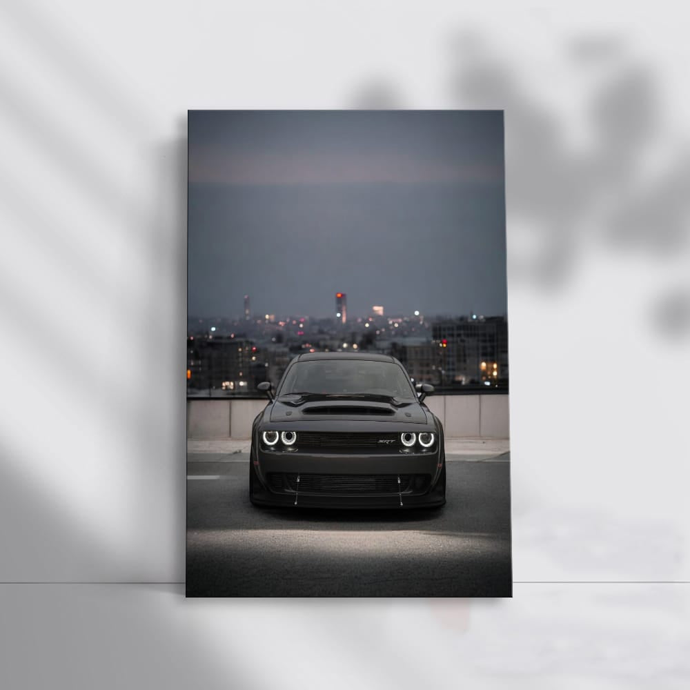 Sleek Black Dodge SRT Roams Dim City - Power Unleashed