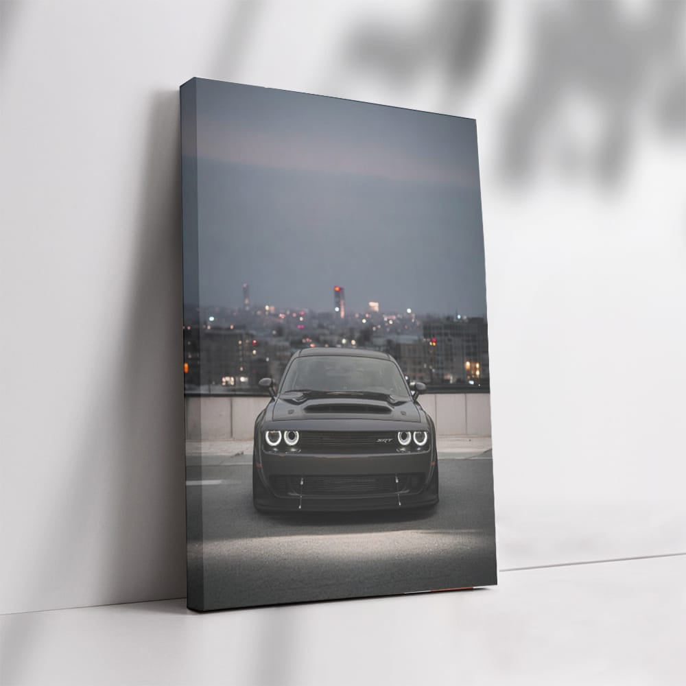 Sleek Black Dodge SRT Roams Dim City - Power Unleashed