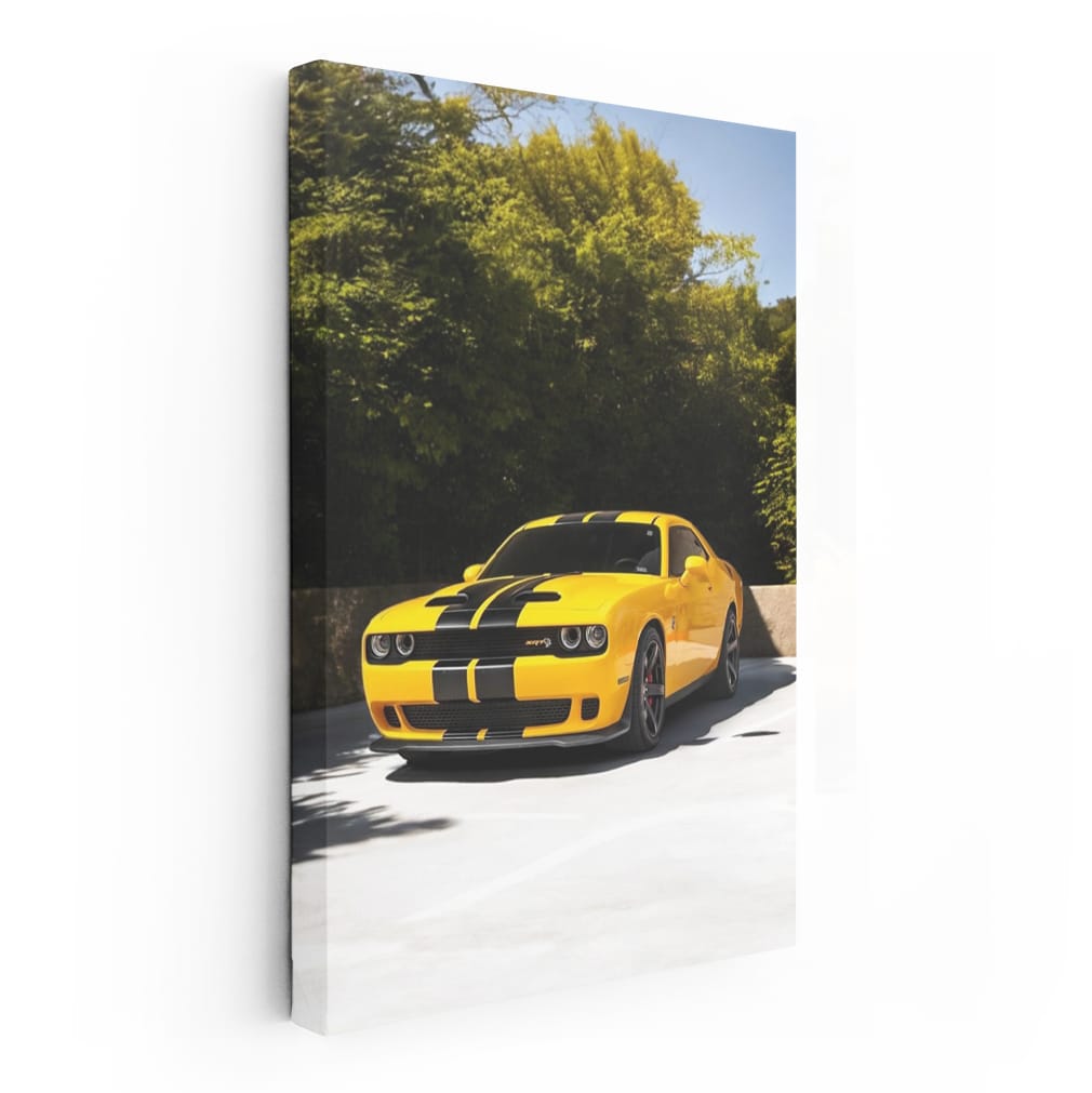 Yellow Dodge SRT Roars Through Forest - Bold and Fierce