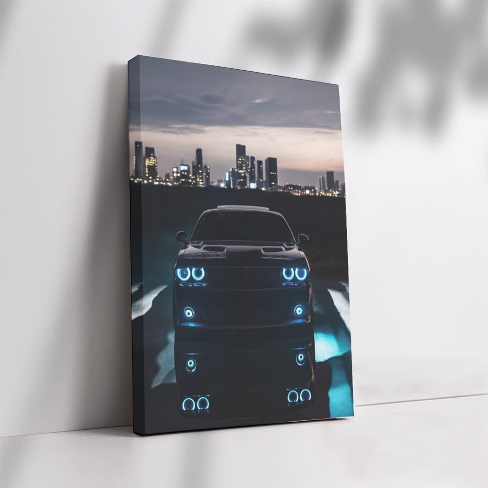 Dodge Challenger in Night Cityscape - Power and Presence