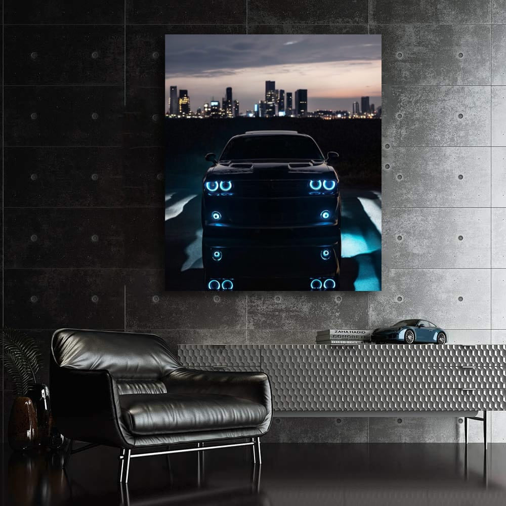 Dodge Challenger in Night Cityscape - Power and Presence