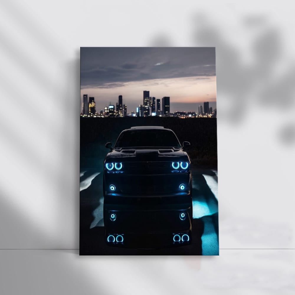 Dodge Challenger in Night Cityscape - Power and Presence