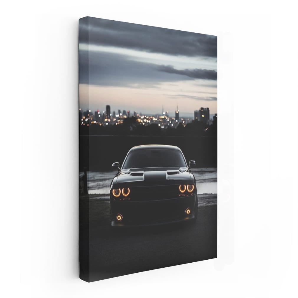 Dodge Challenger in Night Cityscape - Power Unleashed