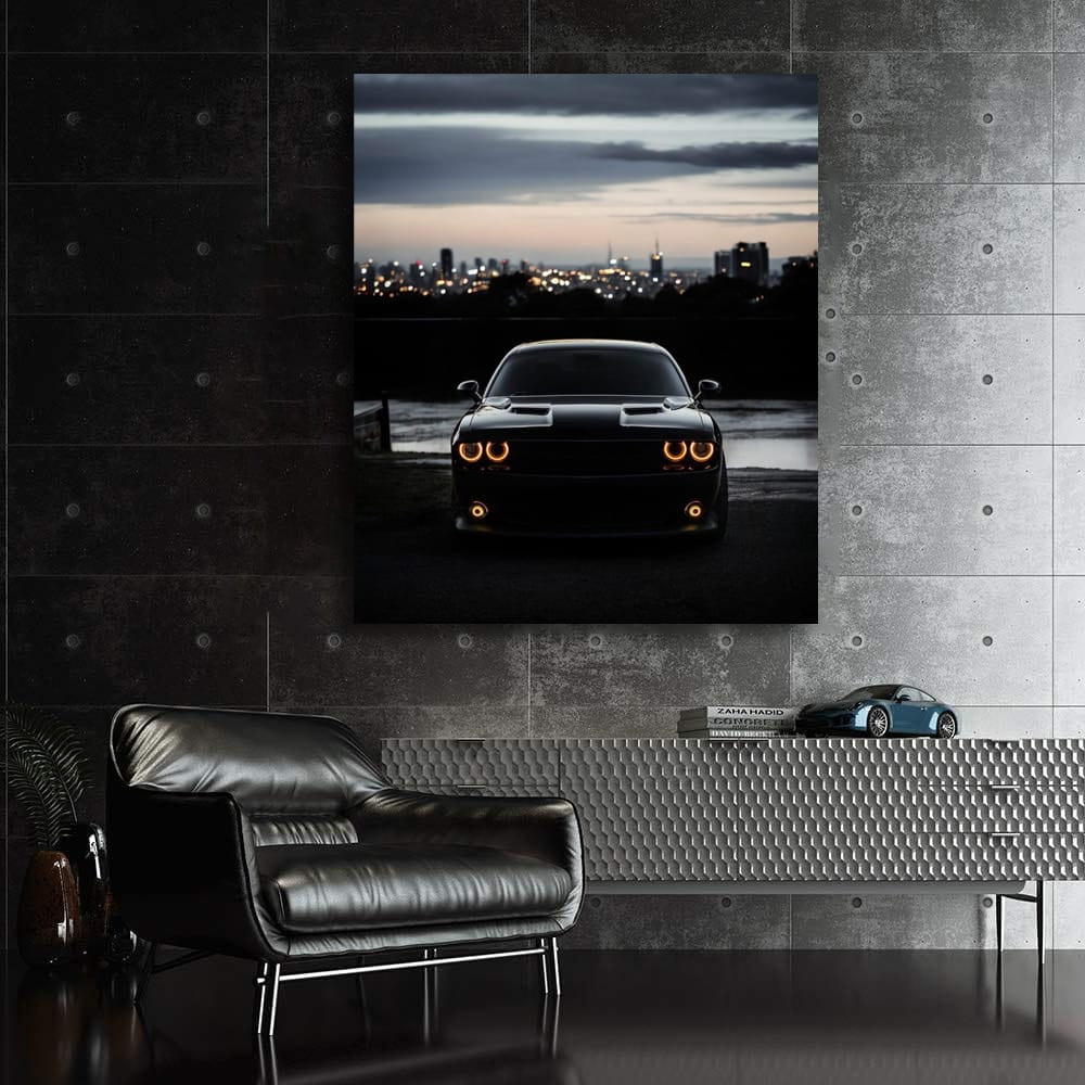 Dodge Challenger in Night Cityscape - Power Unleashed